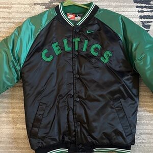 VINTAGE CELTICS NIKE JACKET Boston SATIN PUFF BLACK GREEN KIDS LARGE